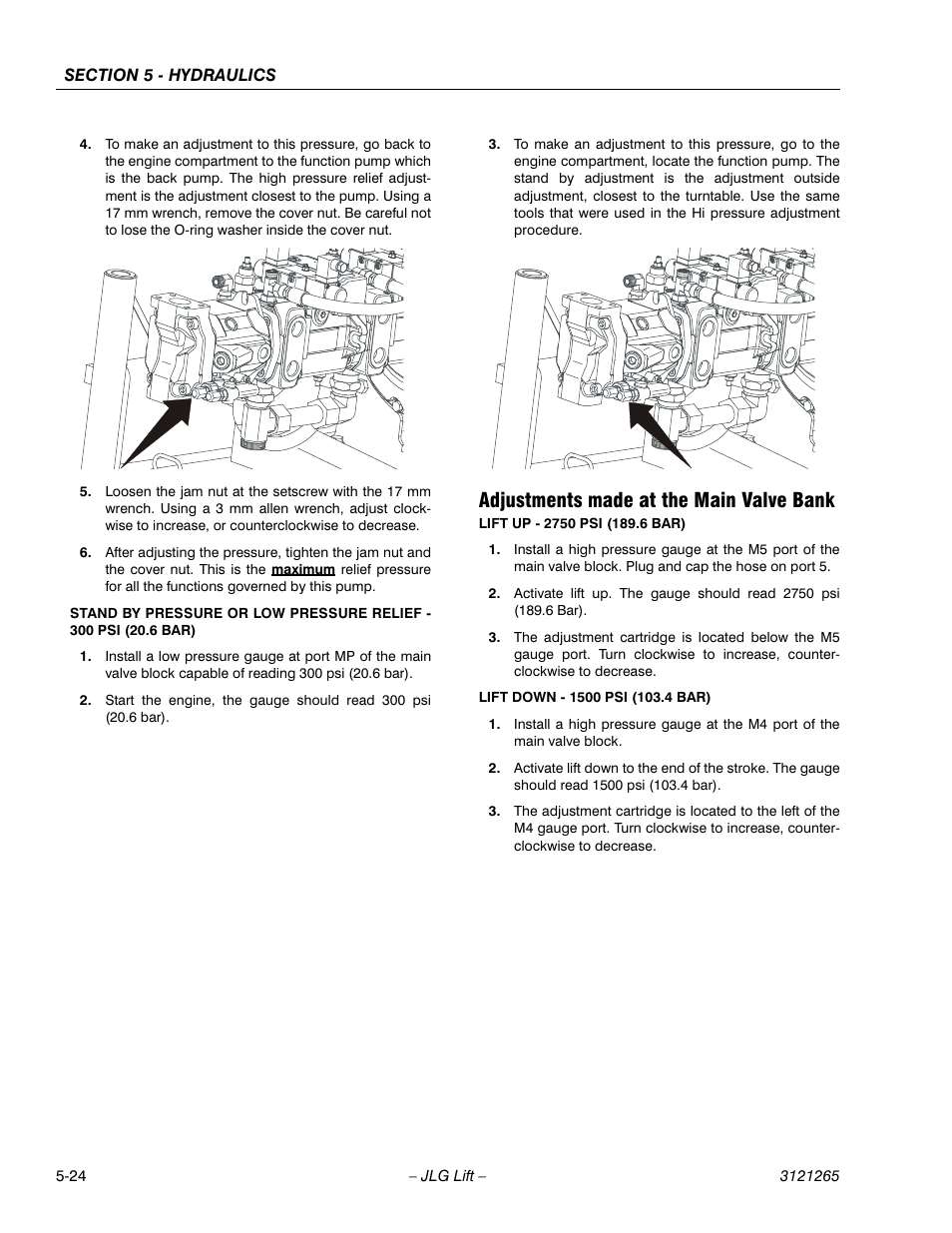 Adjustments made at the main valve bank, Adjustments made at the main valve bank -24 | JLG 1100SB Service Manual User Manual | Page 258 / 444