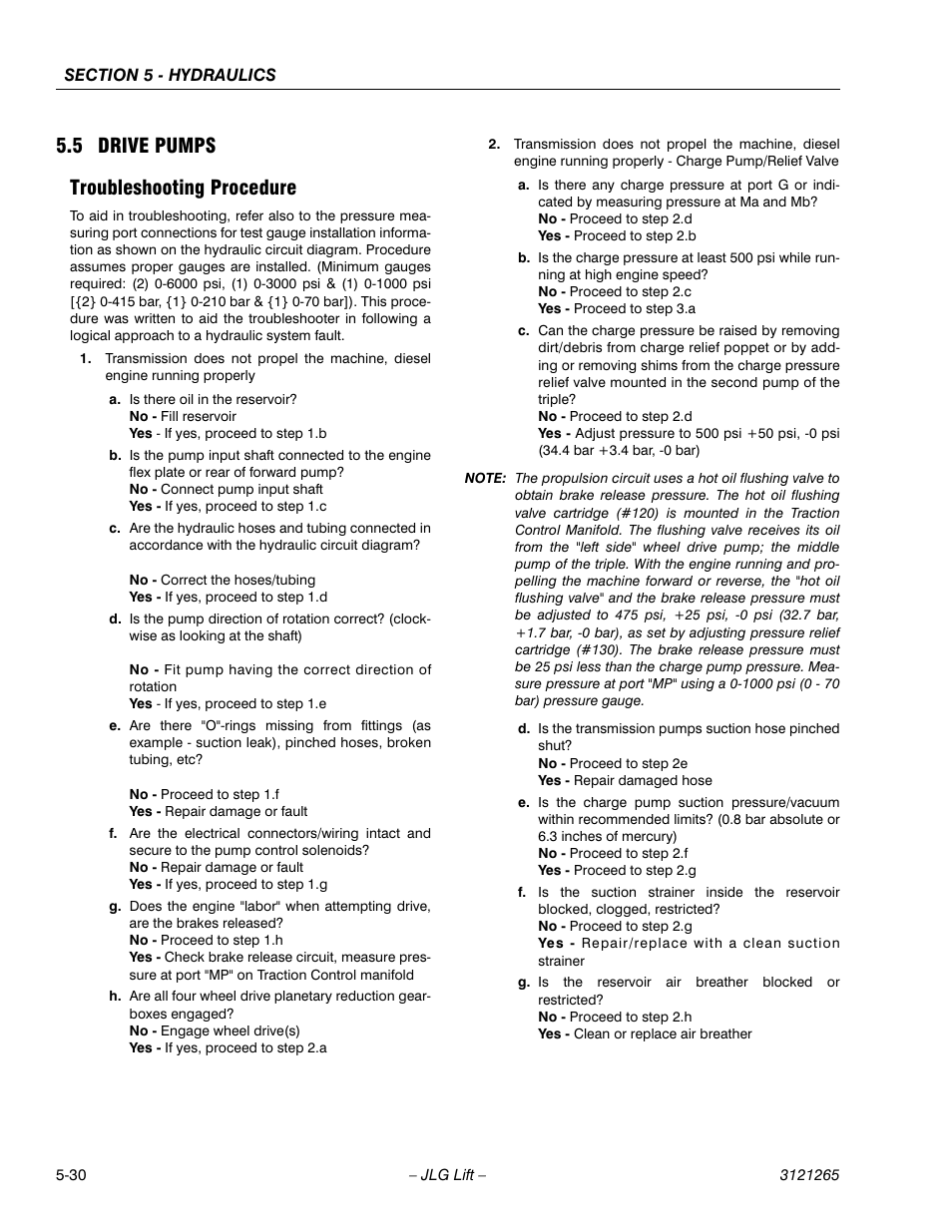 5 drive pumps, Troubleshooting procedure, Drive pumps -30 | Troubleshooting procedure -30, 5 drive pumps troubleshooting procedure | JLG 1100SB Service Manual User Manual | Page 264 / 444