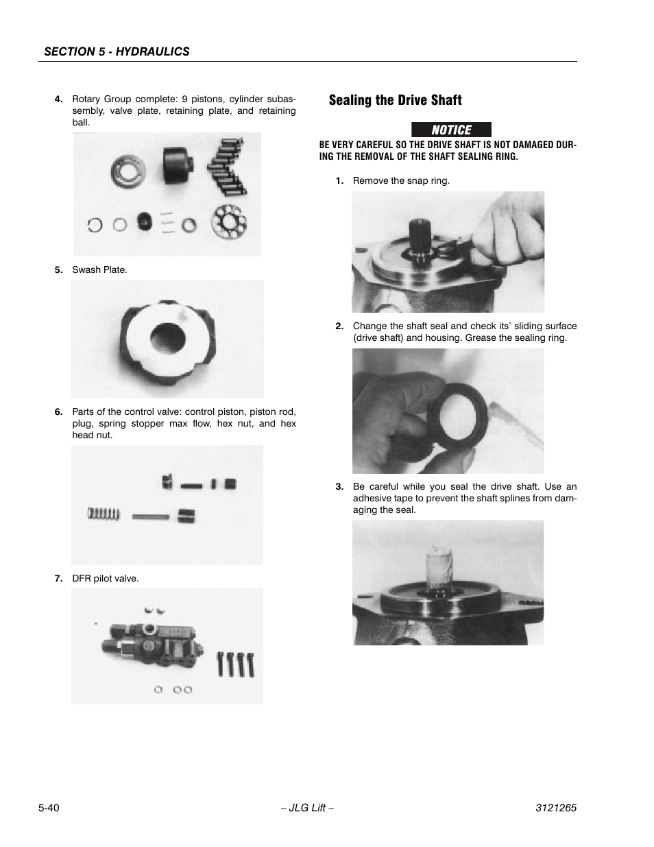 Sealing the drive shaft, Sealing the drive shaft -40 | JLG 1100SB Service Manual User Manual | Page 274 / 444