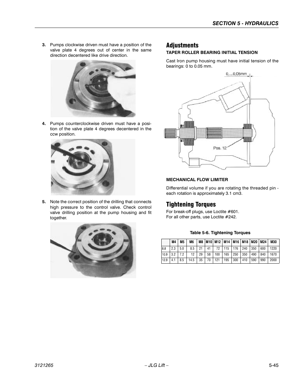 Adjustments, Tightening torques, Adjustments -45 tightening torques -45 | Tightening torques -45 | JLG 1100SB Service Manual User Manual | Page 279 / 444