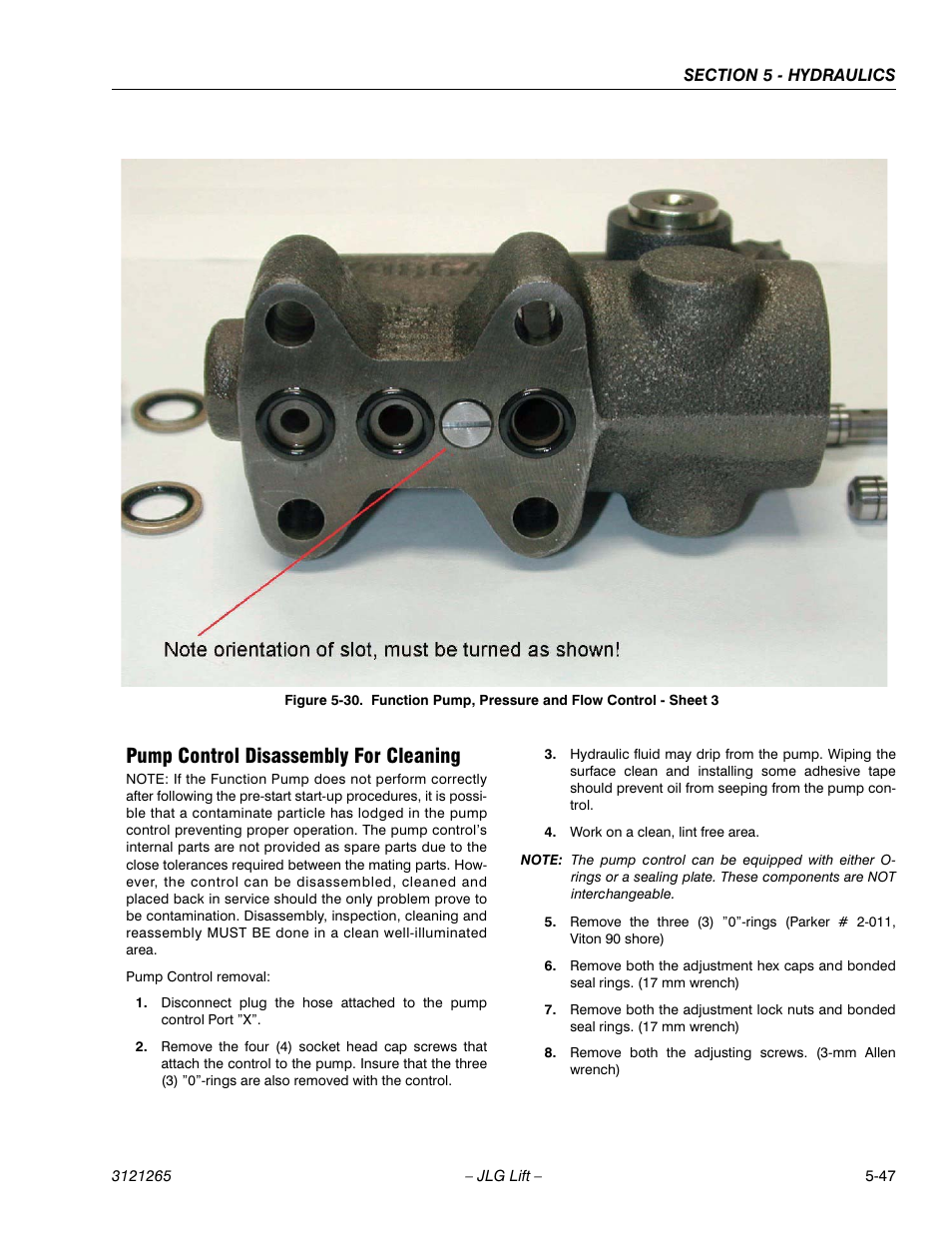 Pump control disassembly for cleaning, Pump control disassembly for cleaning -47 | JLG 1100SB Service Manual User Manual | Page 281 / 444