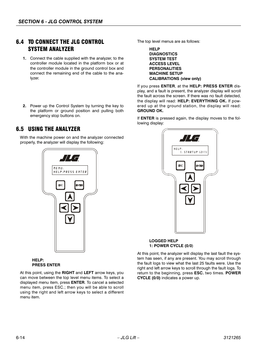 4 to connect the jlg control system analyzer, 5 using the analyzer, To connect the jlg control system analyzer -14 | Using the analyzer -14 | JLG 1100SB Service Manual User Manual | Page 298 / 444