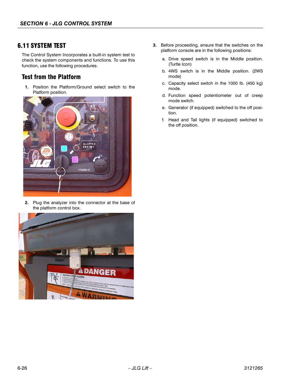 11 system test, Test from the platform, System test -26 | Test from the platform -26 | JLG 1100SB Service Manual User Manual | Page 310 / 444