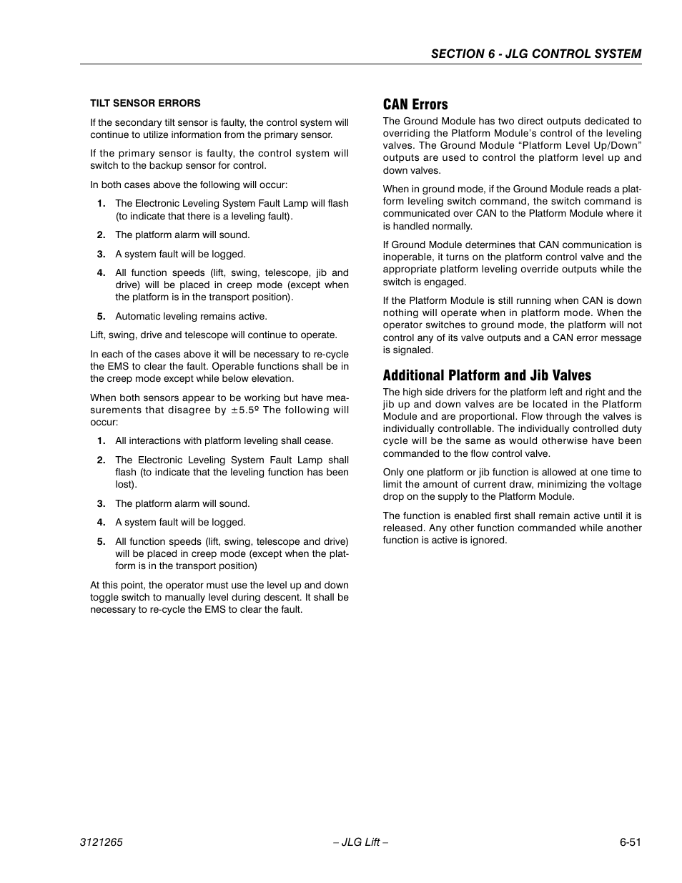 Can errors, Additional platform and jib valves, Can errors -51 | Additional platform and jib valves -51 | JLG 1100SB Service Manual User Manual | Page 335 / 444