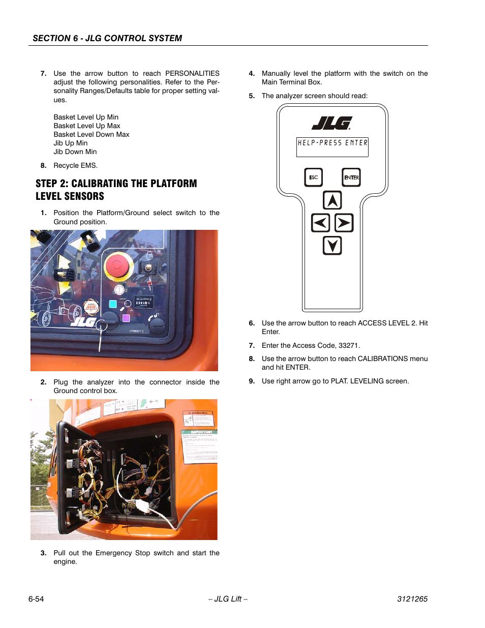 Step 2: calibrating the platform level sensors, Step 2: calibrating the platform level sensors -54 | JLG 1100SB Service Manual User Manual | Page 338 / 444