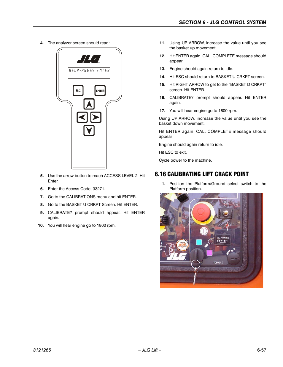 16 calibrating lift crack point, Calibrating lift crack point -57 | JLG 1100SB Service Manual User Manual | Page 341 / 444