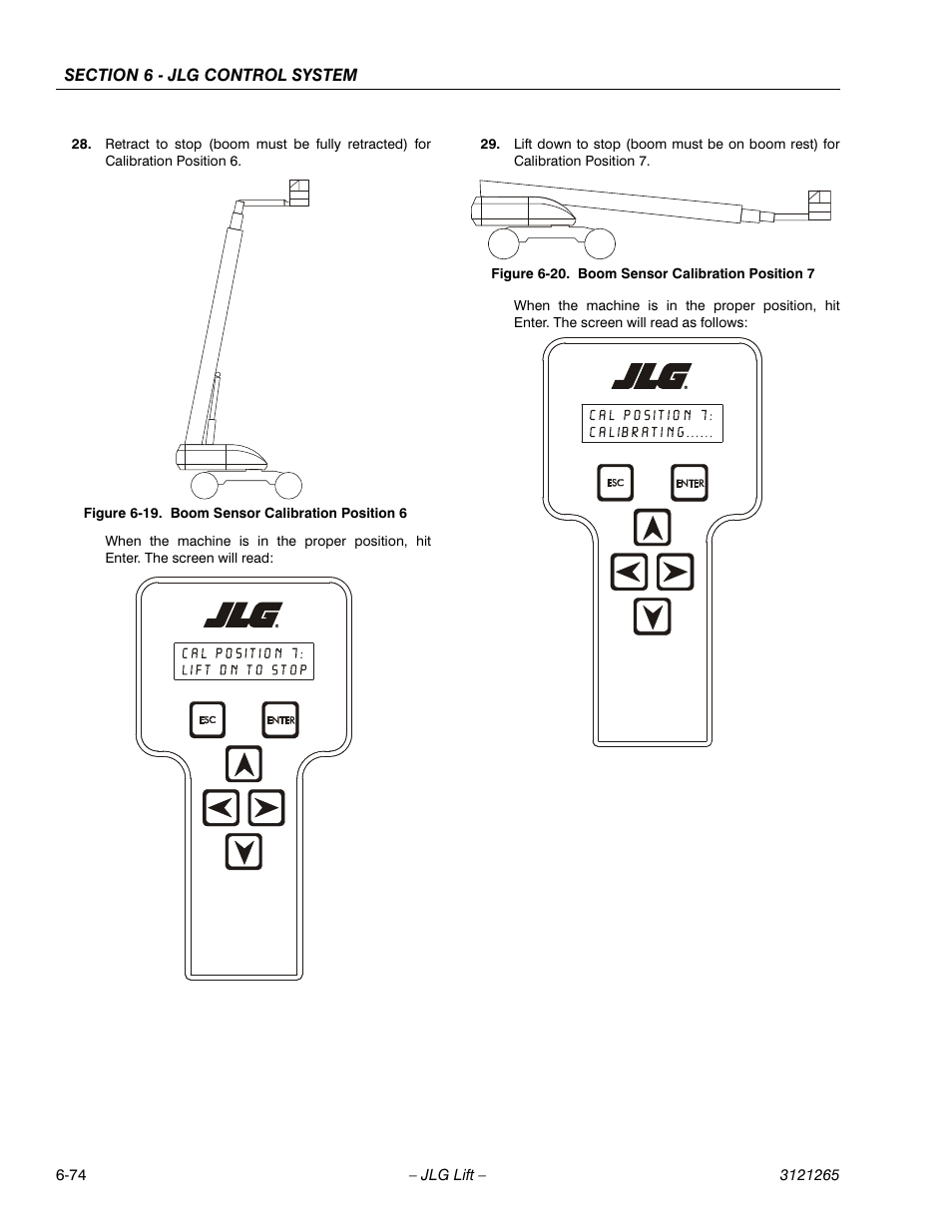 Boom sensor calibration position 6 -74, Boom sensor calibration position 7 -74 | JLG 1100SB Service Manual User Manual | Page 358 / 444
