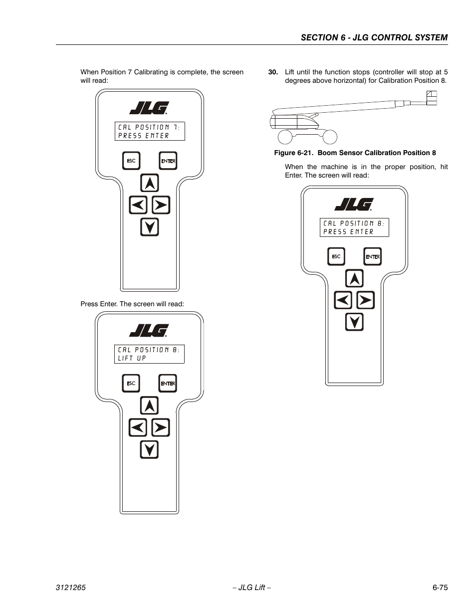 Boom sensor calibration position 8 -75 | JLG 1100SB Service Manual User Manual | Page 359 / 444