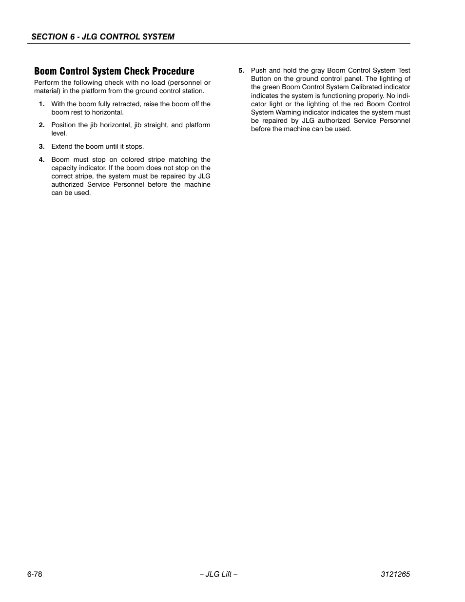 Boom control system check procedure, Boom control system check procedure -78 | JLG 1100SB Service Manual User Manual | Page 362 / 444