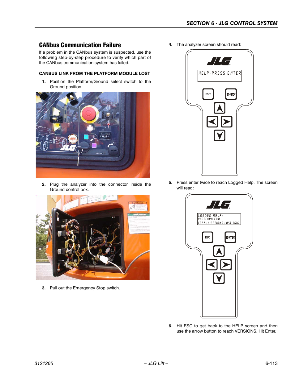 Canbus communication failure, Canbus communication failure -113 | JLG 1100SB Service Manual User Manual | Page 397 / 444