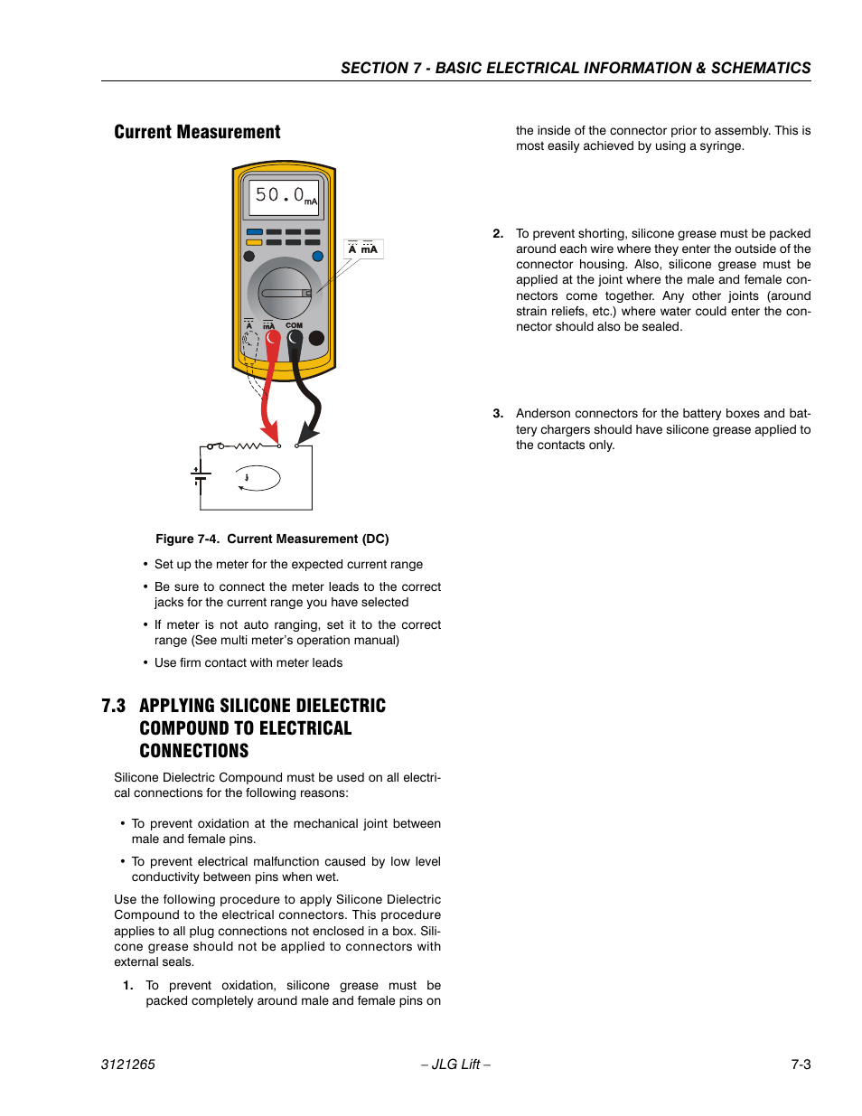 Current measurement, Current measurement -3, Current measurement (dc) -3 | JLG 1100SB Service Manual User Manual | Page 417 / 444