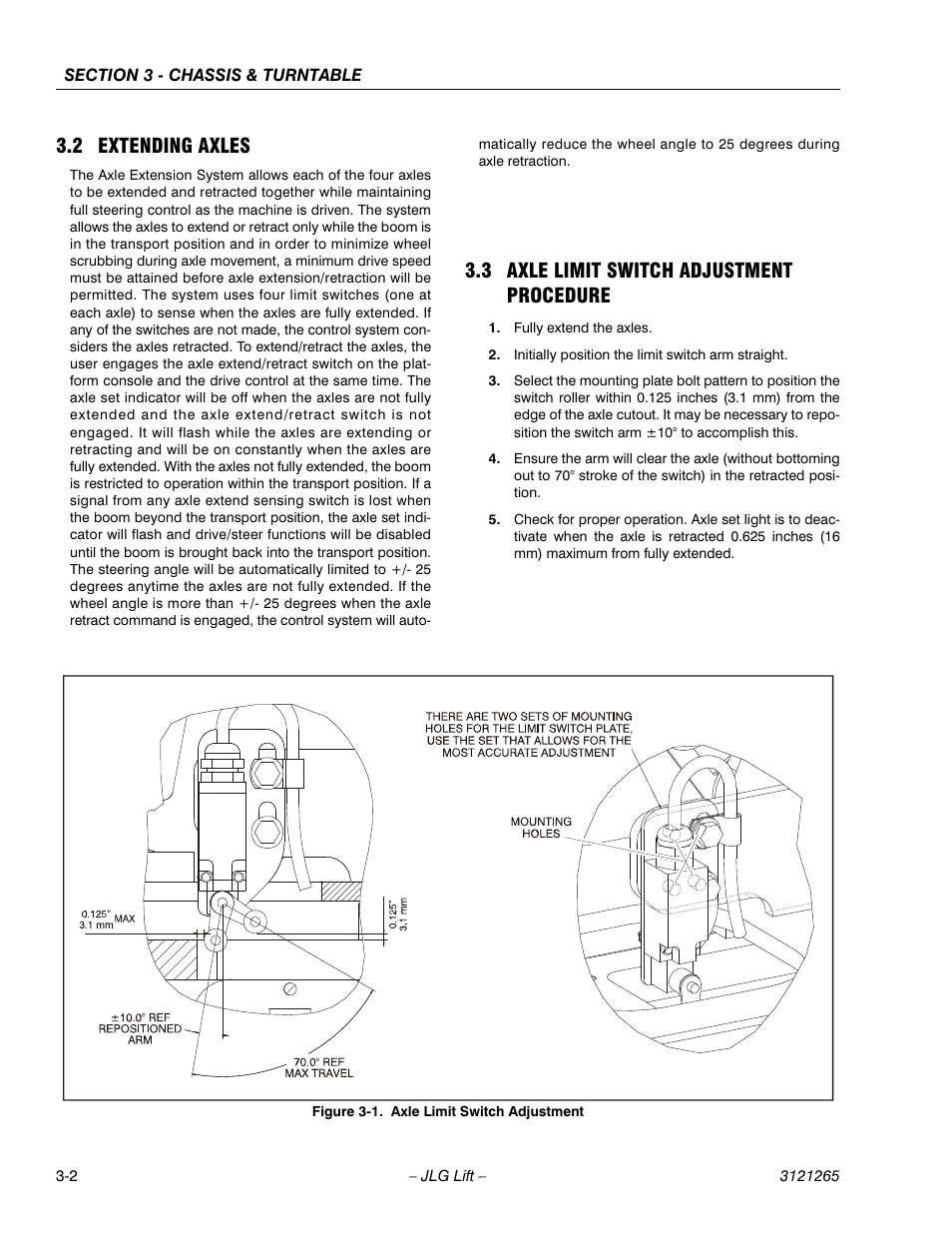 2 extending axles, 3 axle limit switch adjustment procedure, Extending axles -2 | Axle limit switch adjustment procedure -2, Axle limit switch adjustment -2 | JLG 1100SB Service Manual User Manual | Page 44 / 444