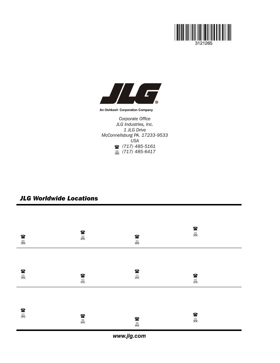 Jlg worldwide locations | JLG 1100SB Service Manual User Manual | Page 444 / 444