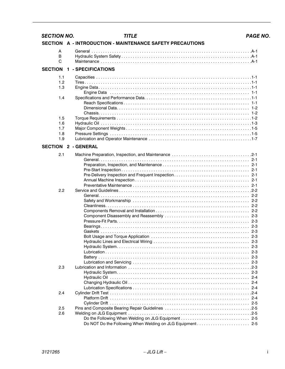 JLG 1100SB Service Manual User Manual | Page 5 / 444