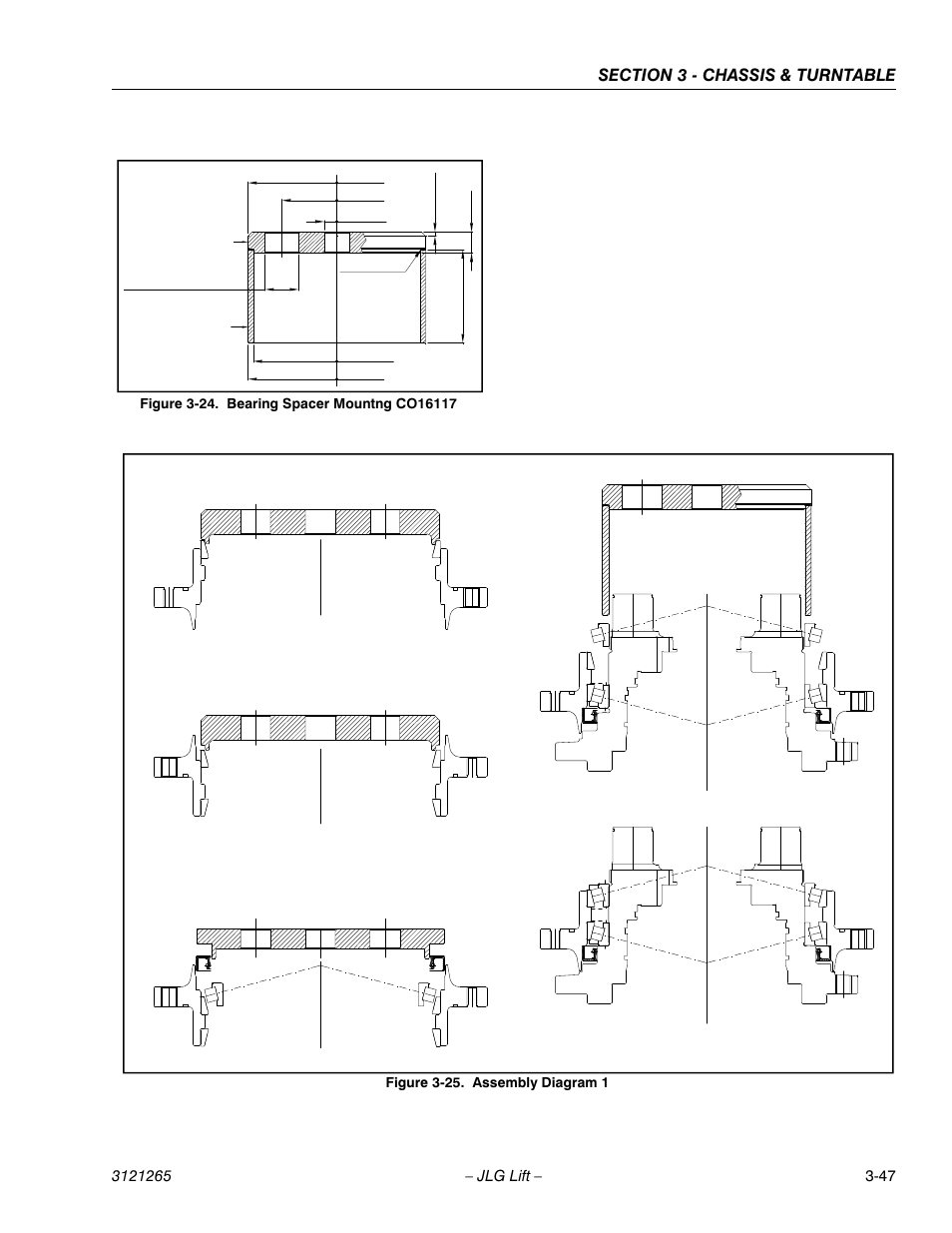 Bearing spacer mountng co16117 -47, Assembly diagram 1 -47 | JLG 1100SB Service Manual User Manual | Page 89 / 444