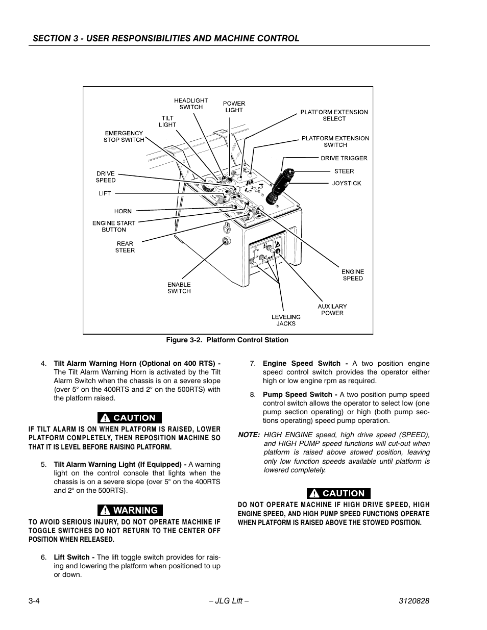 Platform control station -4 | JLG 500RTS Operator Manual User Manual | Page 28 / 46