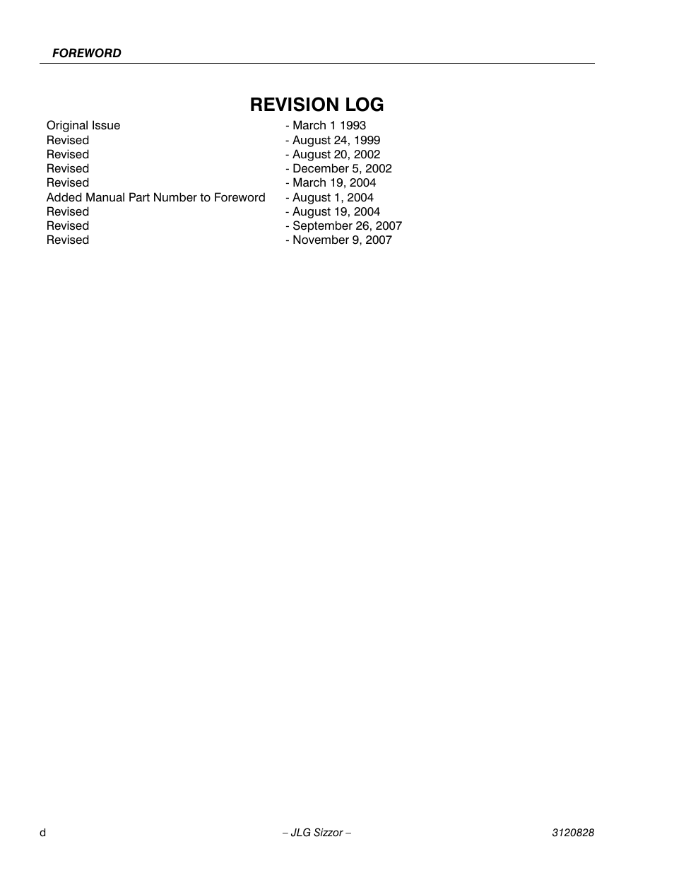 Revision log | JLG 500RTS Operator Manual User Manual | Page 6 / 46