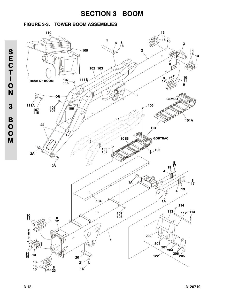 Figure 3-3. tower boom assemblies, Tower boom assemblies -12 | JLG 600A_AJ Parts Manual User Manual | Page 174 / 396