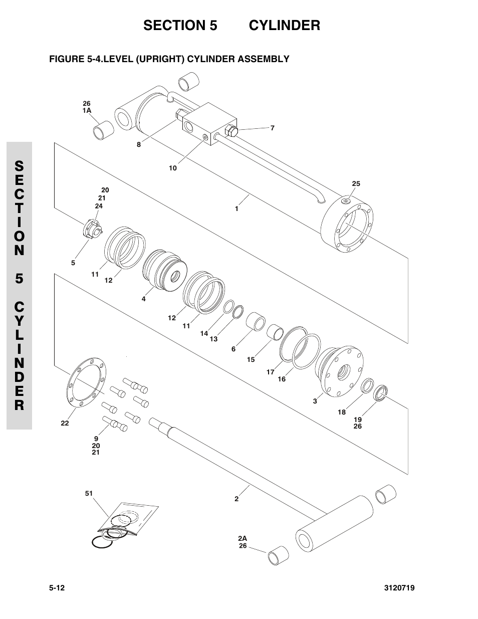 Figure 5-4. level (upright) cylinder assembly, Level (upright) cylinder assembly -12 | JLG 600A_AJ Parts Manual User Manual | Page 250 / 396