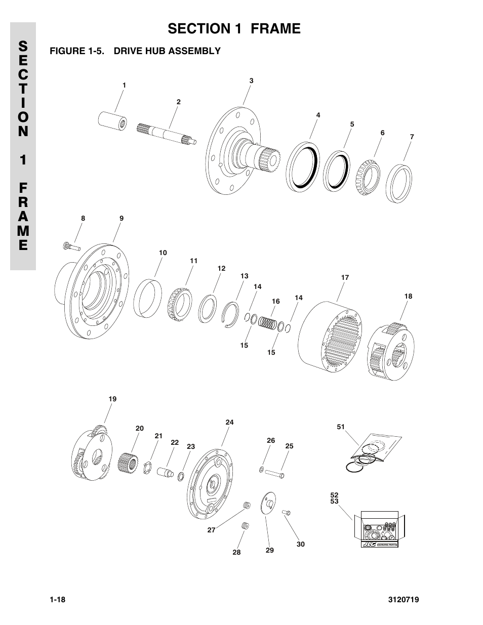 Figure 1-5. drive hub assembly, Drive hub assembly -18 | JLG 600A_AJ Parts Manual User Manual | Page 26 / 396