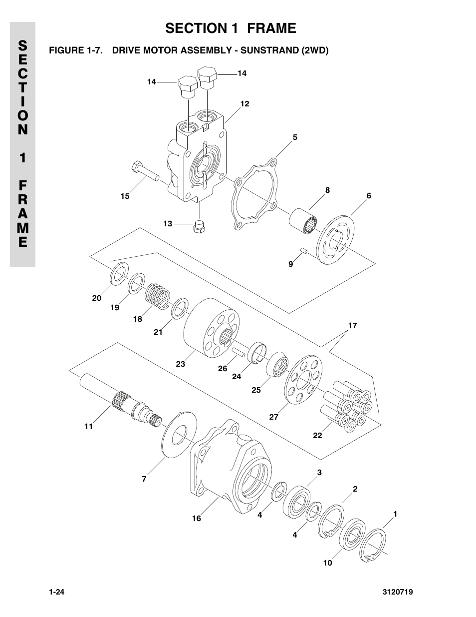 Figure 1-7. drive motor assembly - sunstrand (2wd), Drive motor assembly - sunstrand (2wd) -24 | JLG 600A_AJ Parts Manual User Manual | Page 32 / 396