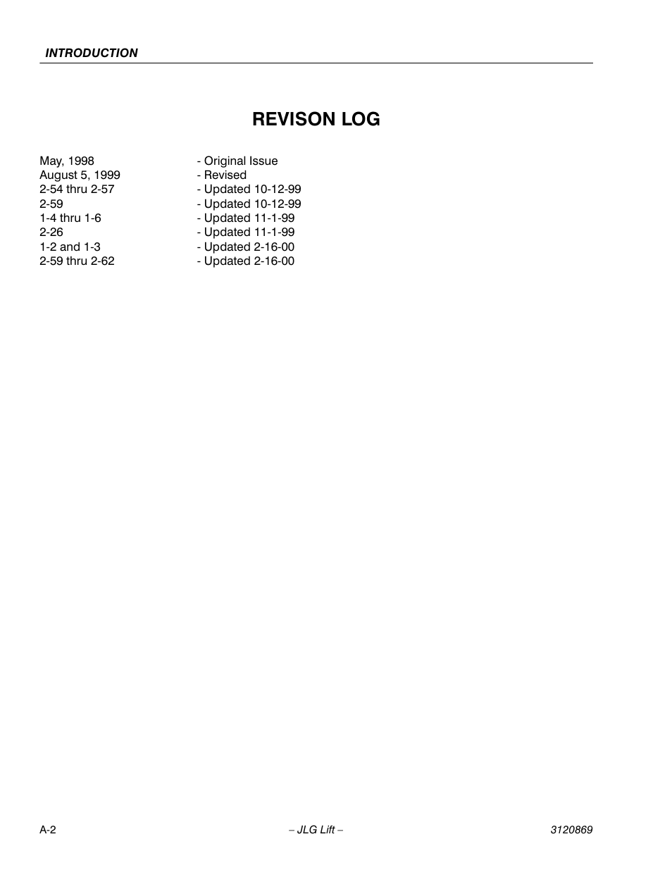 Revison log | JLG 450AJ Service Manual User Manual | Page 4 / 116