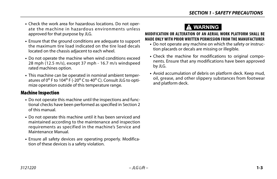 Machine inspection, Machine inspection -3 | JLG M4069 Operator Manual User Manual | Page 13 / 84