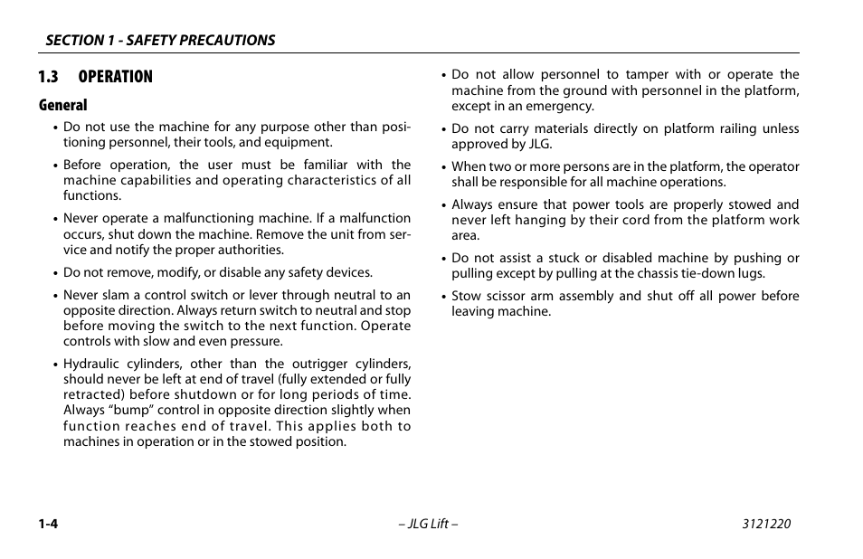 3 operation, General, Operation -3 | General -3 | JLG M4069 Operator Manual User Manual | Page 14 / 84