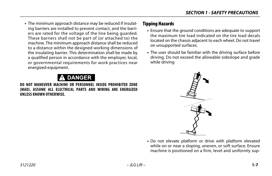 Tipping hazards, Tipping hazards -7 | JLG M4069 Operator Manual User Manual | Page 17 / 84