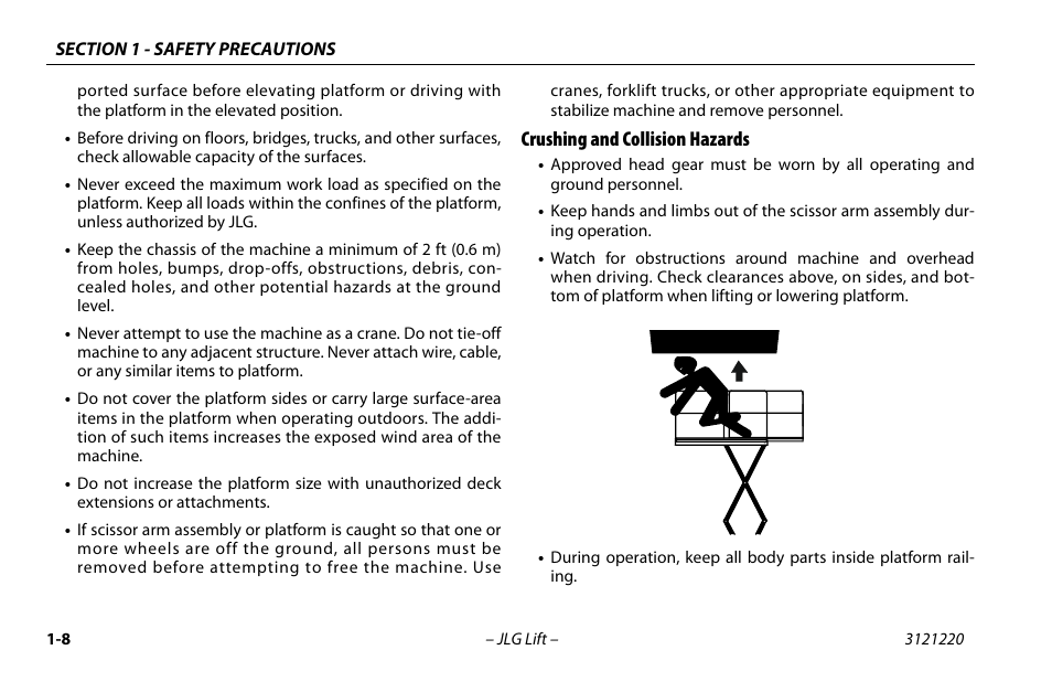 Crushing and collision hazards, Crushing and collision hazards -8 | JLG M4069 Operator Manual User Manual | Page 18 / 84