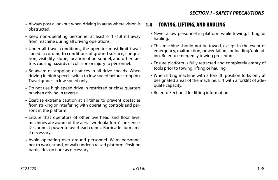 4 towing, lifting, and hauling, Towing, lifting, and hauling -9 | JLG M4069 Operator Manual User Manual | Page 19 / 84