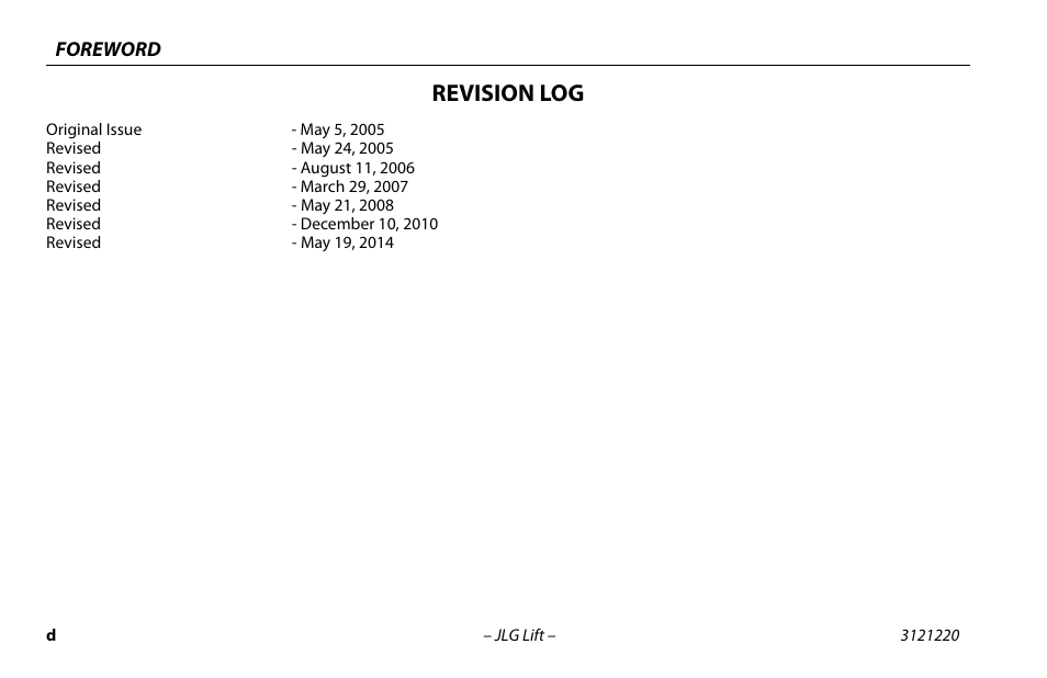 Revision log | JLG M4069 Operator Manual User Manual | Page 6 / 84