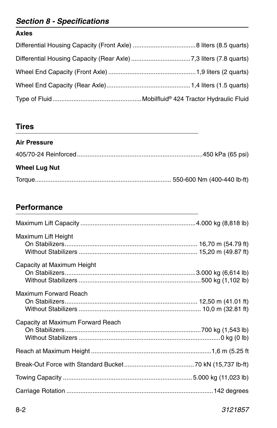 Tires, Performance, Tires -2 performance -2 | JLG 4017 Operator Manual User Manual | Page 114 / 120