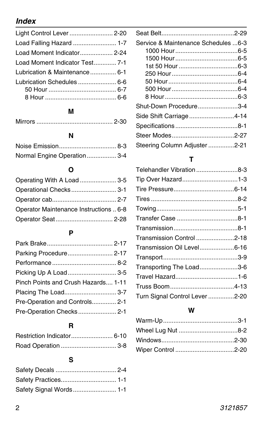 Index | JLG 4017 Operator Manual User Manual | Page 118 / 120