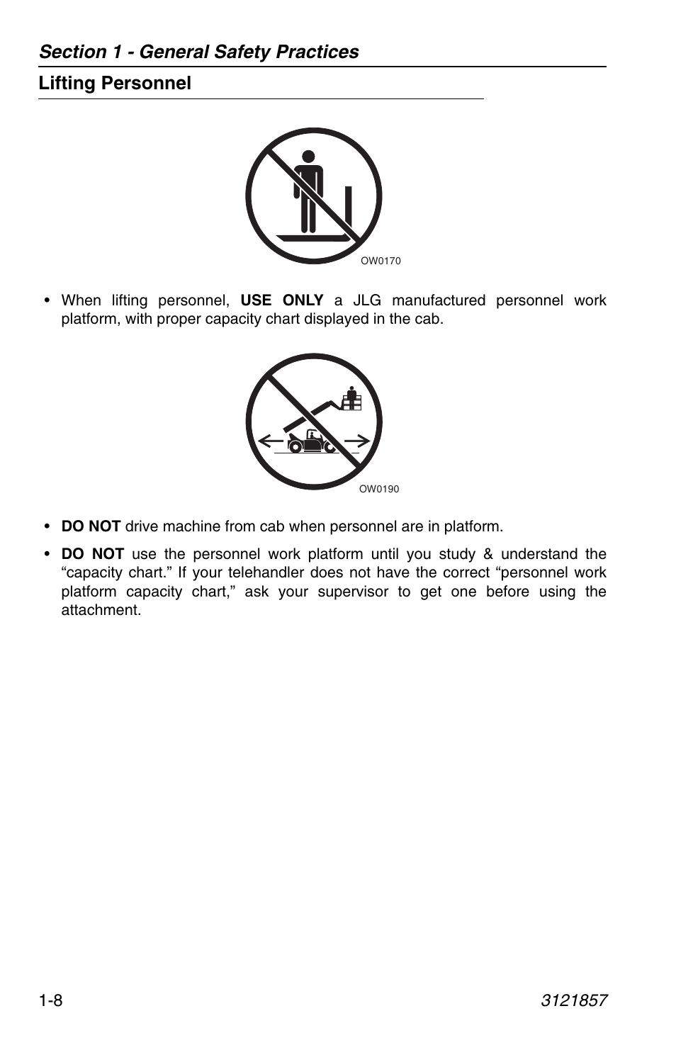 Lifting personnel, Lifting personnel -8 | JLG 4017 Operator Manual User Manual | Page 18 / 120