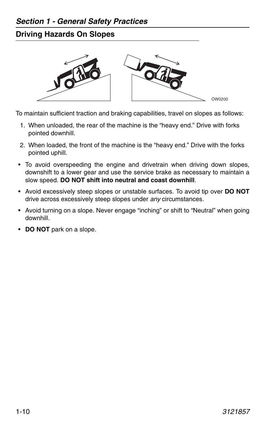 Driving hazards on slopes, Driving hazards on slopes -10 | JLG 4017 Operator Manual User Manual | Page 20 / 120