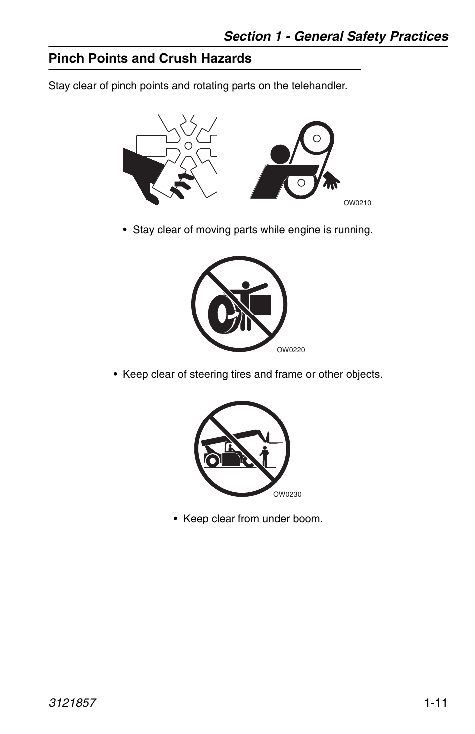 Pinch points and crush hazards, Pinch points and crush hazards -11 | JLG 4017 Operator Manual User Manual | Page 21 / 120