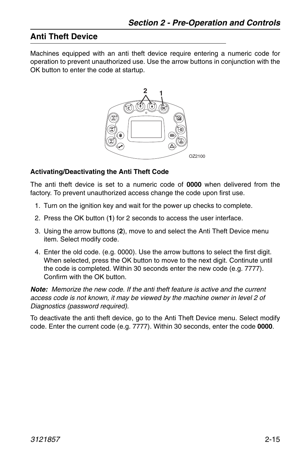 Anti theft device, Anti theft device -15 | JLG 4017 Operator Manual User Manual | Page 39 / 120
