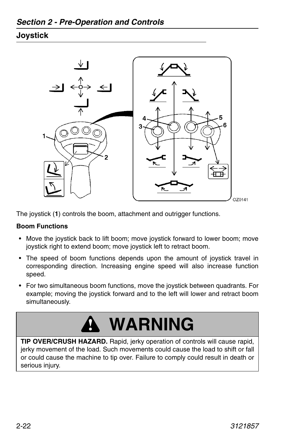 Joystick, Joystick -22, Warning | JLG 4017 Operator Manual User Manual | Page 46 / 120