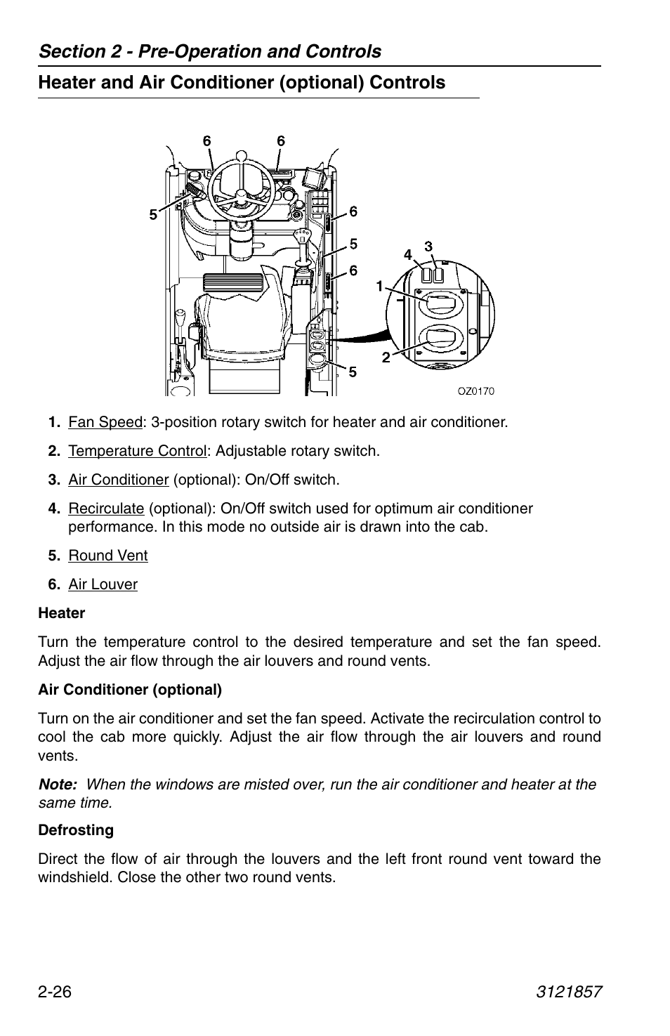 Heater and air conditioner (optional) controls, Heater and air conditioner (optional) controls -26 | JLG 4017 Operator Manual User Manual | Page 50 / 120