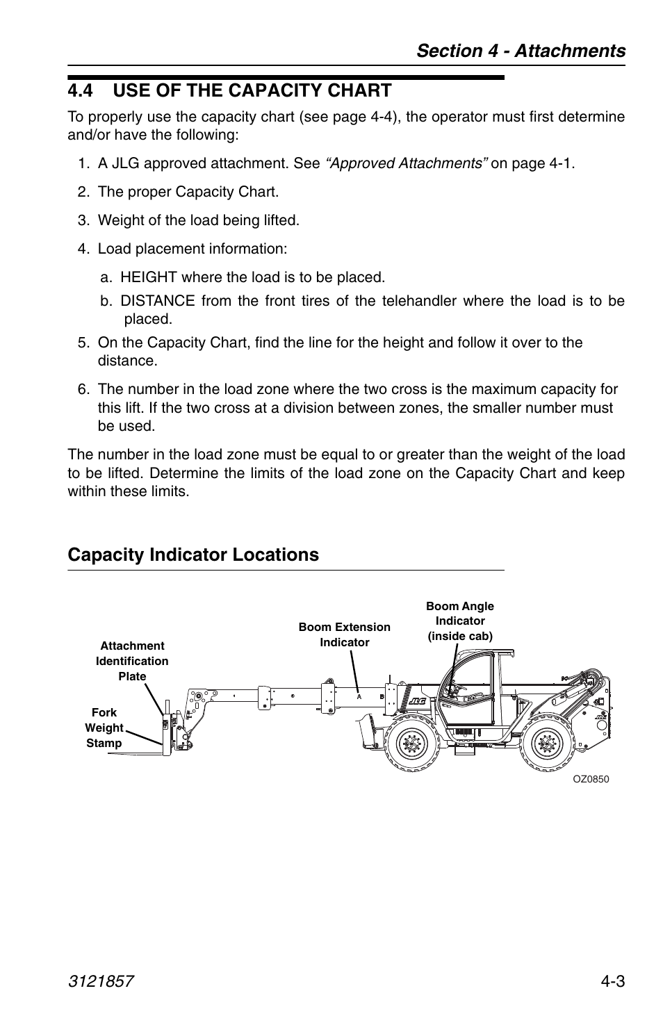 4 use of the capacity chart, Capacity indicator locations, 4 use of the capacity chart -3 | Capacity indicator locations -3 | JLG 4017 Operator Manual User Manual | Page 69 / 120