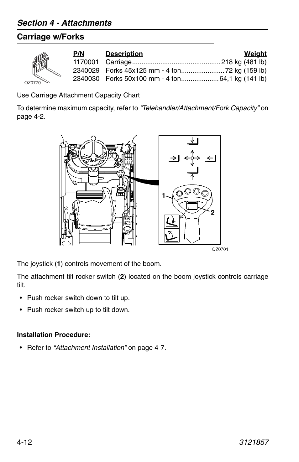 Carriage w/forks, Carriage w/forks -12 | JLG 4017 Operator Manual User Manual | Page 78 / 120