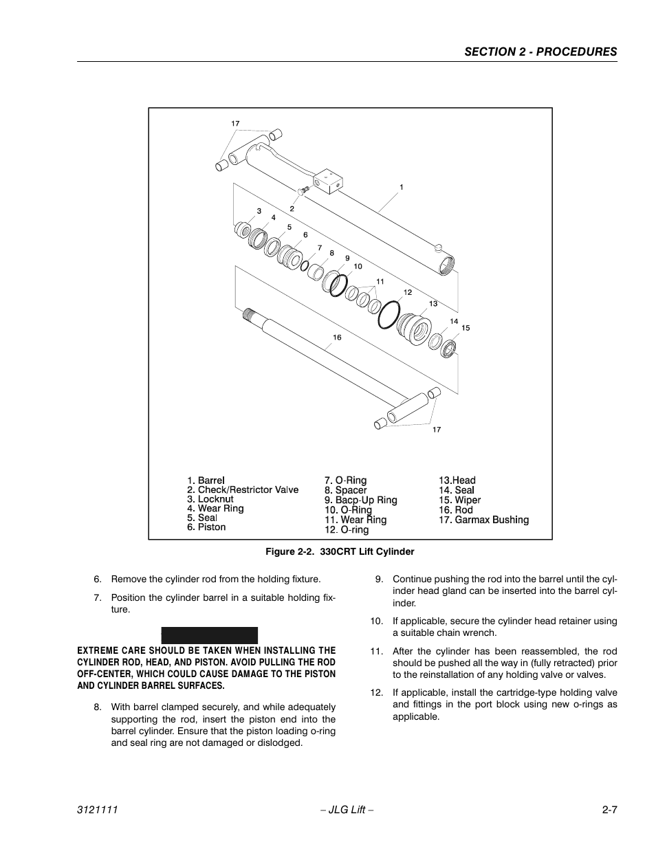 330crt lift cylinder -7, Important | JLG 400CRT ANSI Service Manual User Manual | Page 21 / 58
