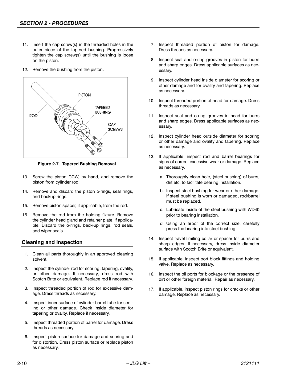 Cleaning and inspection, Tapered bushing removal -10 | JLG 400CRT ANSI Service Manual User Manual | Page 24 / 58