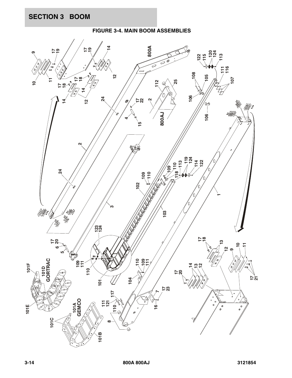 Figure 3-4. main boom assemblies | JLG 800A_AJ Parts Manual User Manual | Page 172 / 350