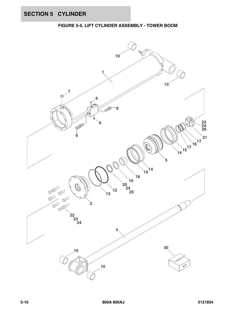 Figure 5-5. lift cylinder assembly - tower boom | JLG 800A_AJ Parts Manual User Manual | Page 228 / 350