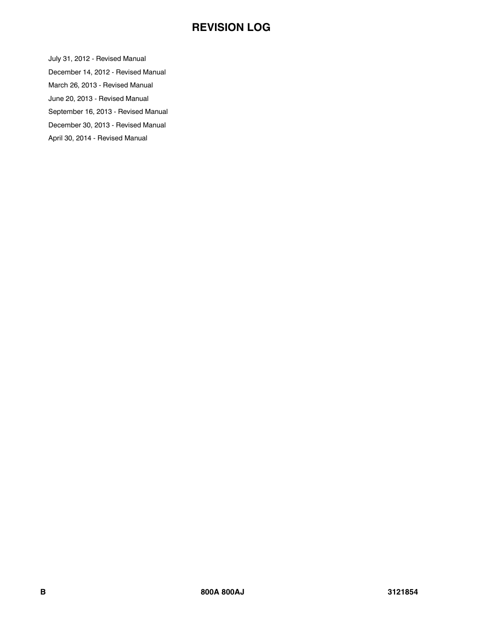Revision log | JLG 800A_AJ Parts Manual User Manual | Page 4 / 350