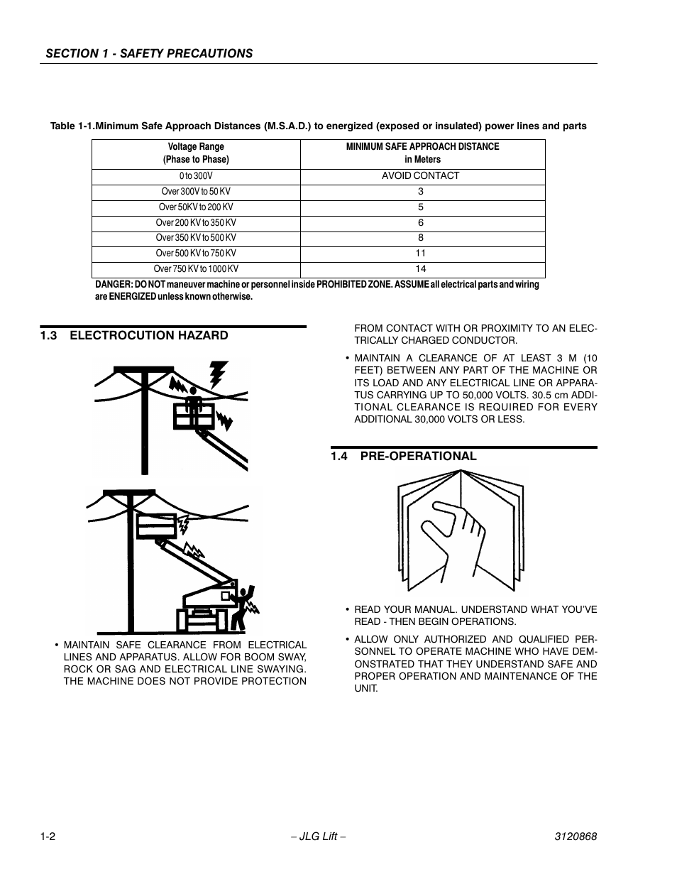 3 electrocution hazard, 4 pre-operational, Electrocution hazard -2 | Pre-operational -2 | JLG 450AJ Operator Manual User Manual | Page 10 / 68