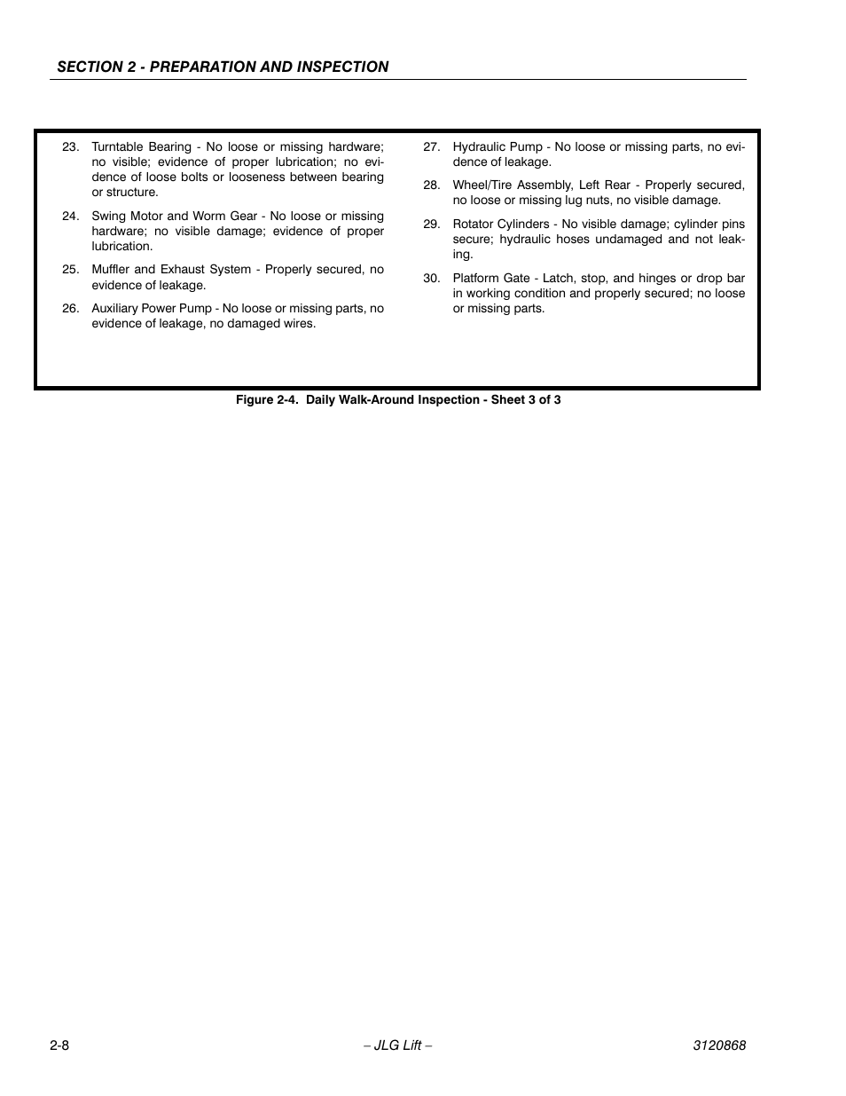 Daily walk-around inspection - sheet 3 of 3 -8 | JLG 450AJ Operator Manual User Manual | Page 24 / 68