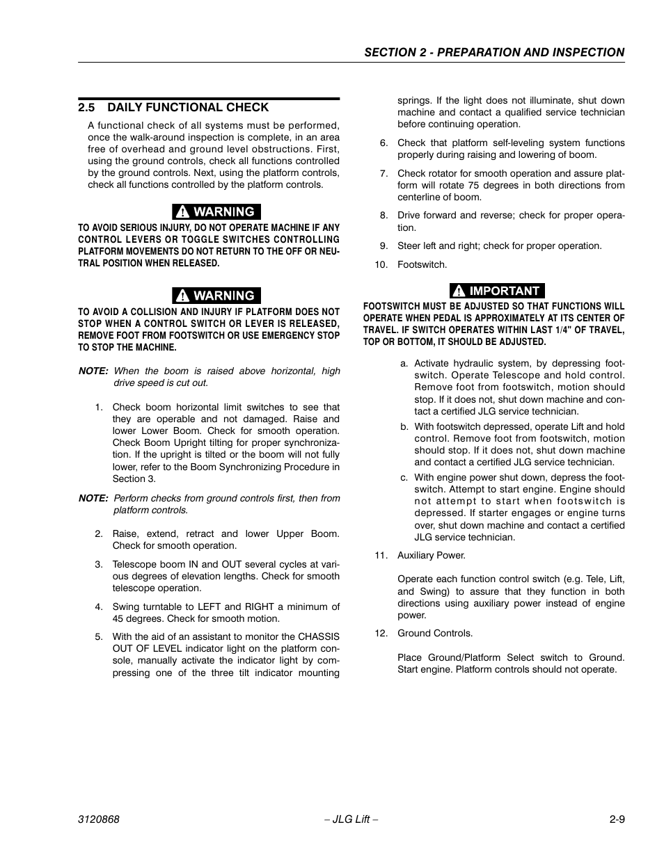 5 daily functional check, Daily functional check -9 | JLG 450AJ Operator Manual User Manual | Page 25 / 68
